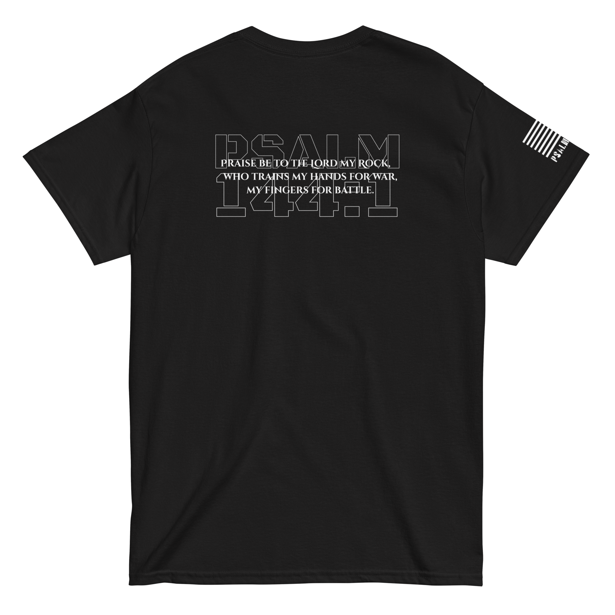 Faith Is a Weapon tee from FFO’s Narrow Path Collection — features Psalm 144:1 text in simple design